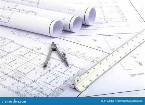 Compasses and Architect Scale Ruler on Plan Drawing Stock Photo - Image ...