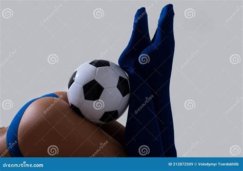 Sport Girl In Soccer Uniform With Ball Football Fan Woman Ass Stock Image Image Of