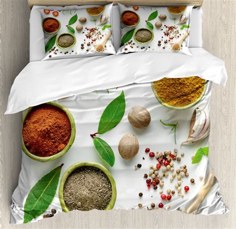 Colorful Duvet Cover Set, Various Herbs Spices and Dried Foods Culinary