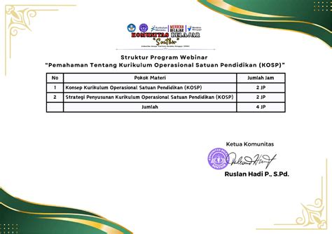 Sertifikat Webinar Pemahaman Tentang Kurikulum Operasional Satuan