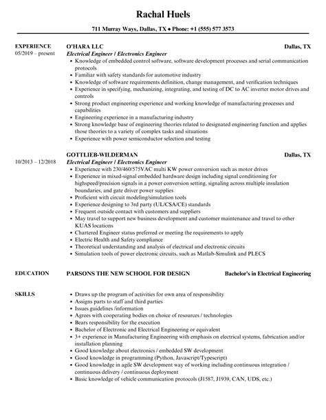 Electrical Engineer Electronics Engineer Resume Samples Velvet Jobs