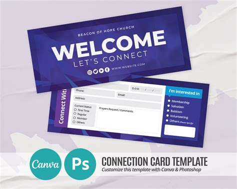 Church Connection Card Template Editable In Canva And Photoshop Church