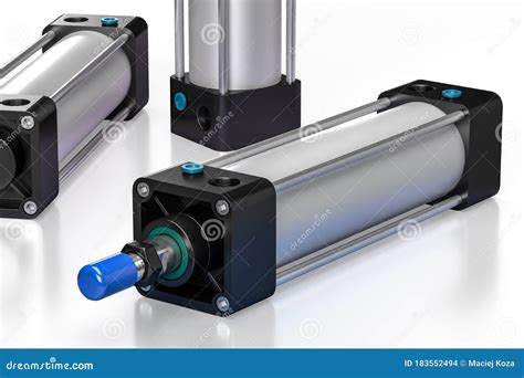 Double Acting Pneumatic Piston Cylinder On White Background Stock