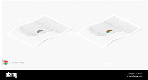 Conjunto De Dos Mapas Realistas De Burkina Faso Con Sombra La Bandera