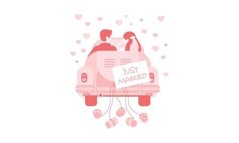 Premium Vector Just Married Bride And Groom In Car Wedding Invitation