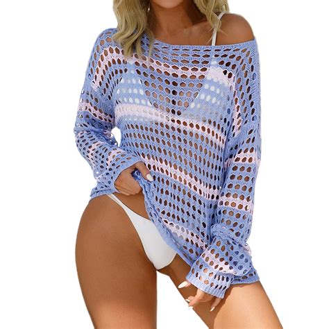 Caivo Women Swimwear Bikini Hollowed Out Beach Wear Sunblock Sweater Trendy Beach Vacation