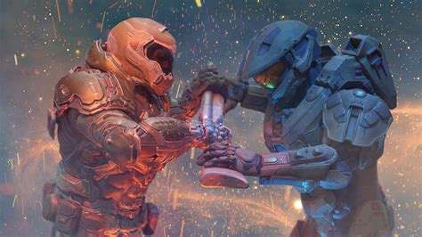 Doomguy Vs The Master Chief 1080p Rwallpapers