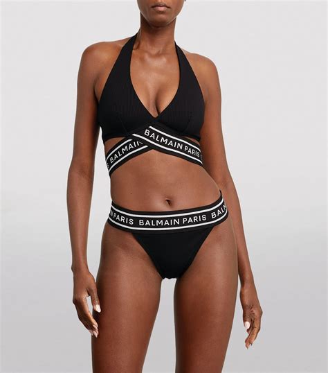 Womens Balmain Black Logo Tape Triangle Bikini Harrods Uk