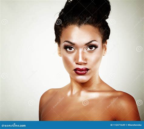 Beauty Portrait of Young Mulatto Fresh Fashion Woman with Beauti Stock ...