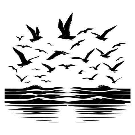 Premium Vector Flock Of Birds Over Water