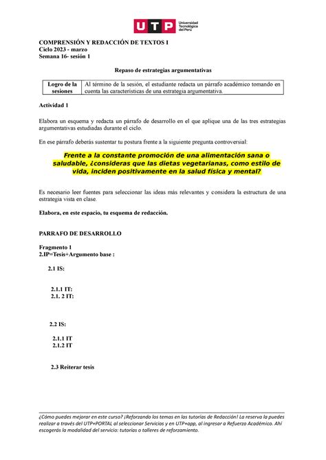 S16 s1 Repaso de estrategías argumentativas 2023 marzo COMPRENSIÓN Y