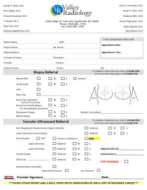 Fillable Online Vascular Ultrasound Referral Biopsy Referral Valley