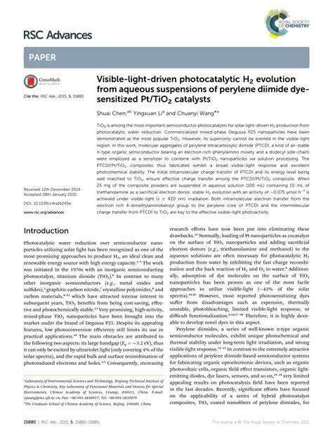 PDF Visible Light Driven Photocatalytic H2 Evolution From Aqueous