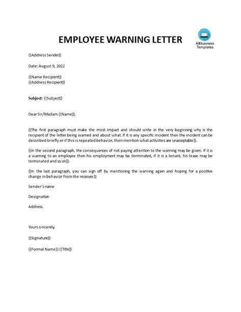 Employee Warning Letter Summary Templates At