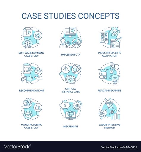 Case Studies Turquoise Concept Icons Set Vector Image