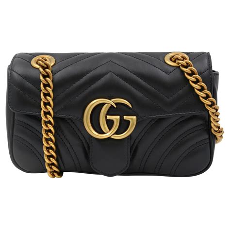 Gucci Gg Marmont Matelasse Black Leather Mini Shoulder Bag For