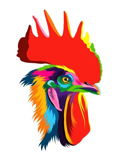 Abstract Cock Head Portrait From Multicolored Paints Colored Drawing Vector Illustration Of