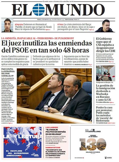 Portada De El Mundo Del Viernes 26 De Enero De 2024 Medios