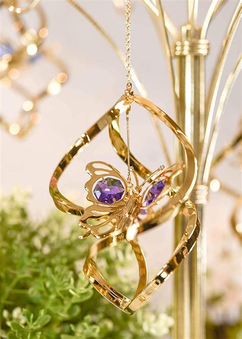 24k Gold Plated Butterfly Classic Spiral Ornament With Swarovski Crystals