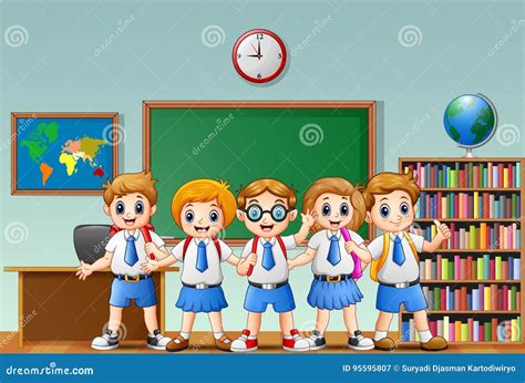 Happy School Kids Cartoon in a Classroom Stock Vector - Illustration of ...