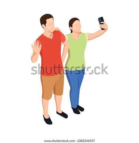 Man Woman Taking Selfie On Smartphone Stock Vector Royalty Free 2282246557 Shutterstock