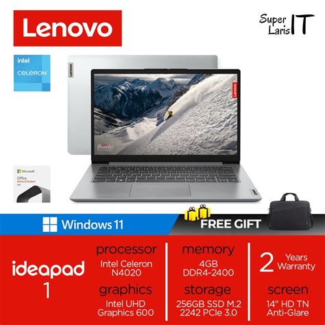 Jual Lenovo Ideapad 1 14igl7 2nid Intel N4020 4gb Ssd 256gb 14 Hd W11 Ohs Shopee Indonesia