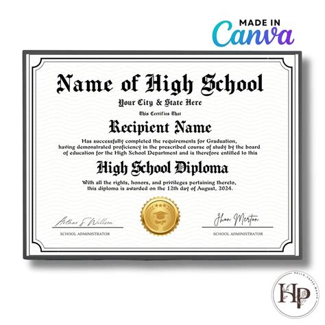 Home School Diploma High School Diploma Editable Template On Canva