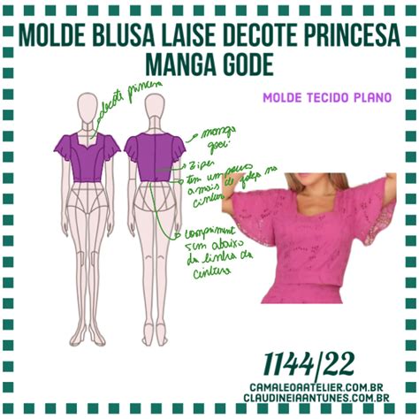 Molde Blusa Laise Decote Princesa Manga Gode 1144 22 CAMALEOA ATELIER