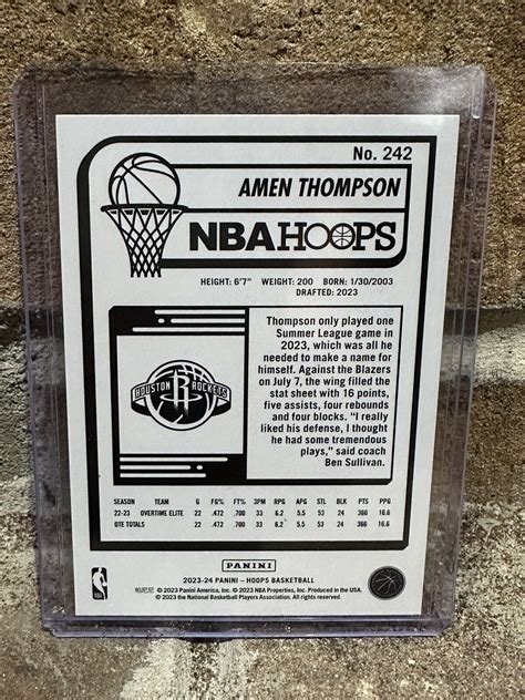 Panini Nba Hoops Amen Thompson Rc Rookie Card Houston