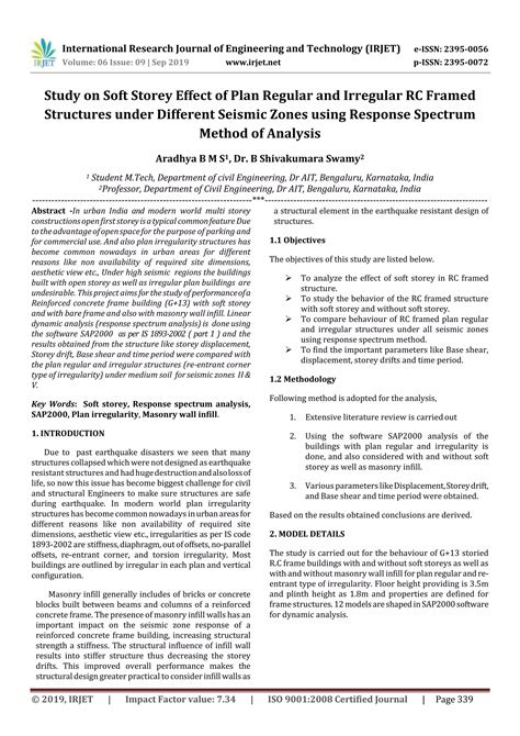 Irjet Study On Soft Storey Effect Of Plan Regular And Irregular Rc