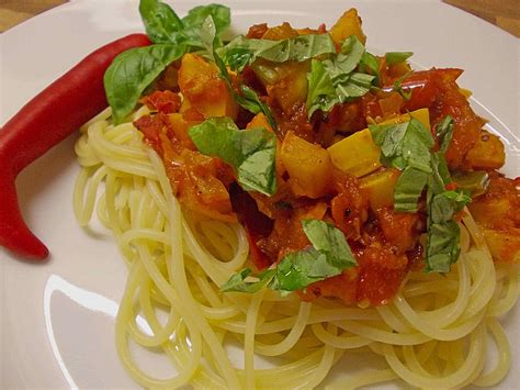 Spaghetti Mediterran Mit Zucchini Und Tomaten Von Jicky Chefkoch De