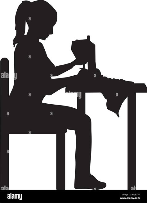 Silhouette Of Girl An The Sewing Machine Stock Vector Image And Art Alamy