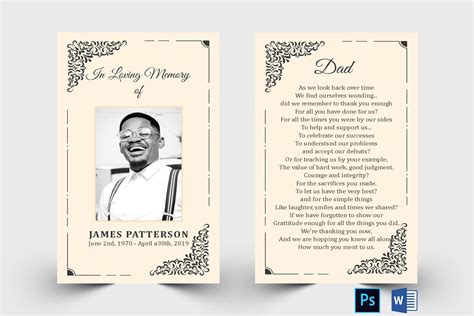 Editable Funeral Prayer Card Template Printable Memorial Prayer Card