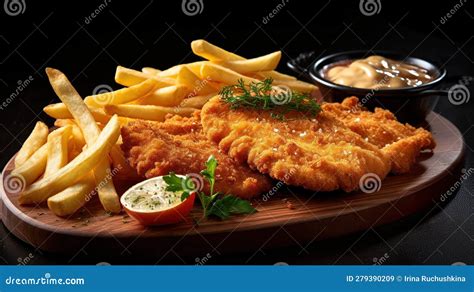 Fried Wiener Schnitzel From Veal Topside With French Fries Generative