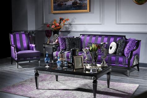 Casa Padrino Luxury Baroque Living Room Set Purple Black Silver