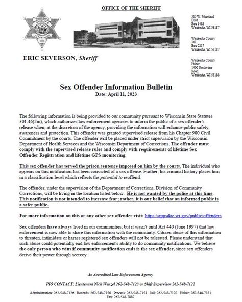 Waukesha County Sheriff On Twitter Sex Offender Information Bulletin