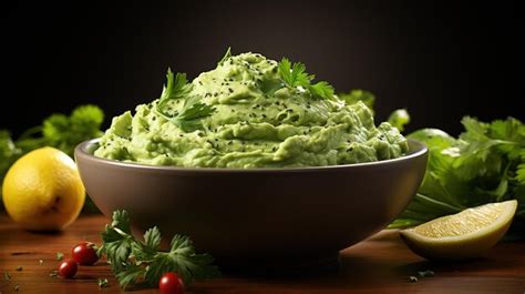 Premium AI Image | A bowl of guacamole with a spoon in it