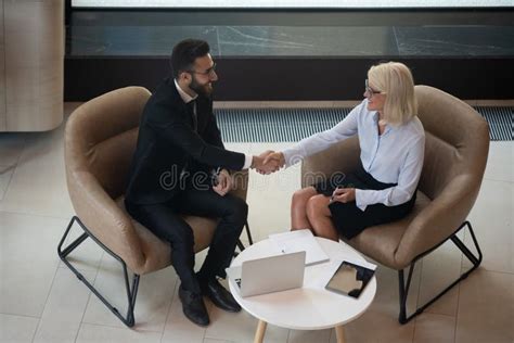 Smiling Mature Couple Talk On Webcam Call On Laptop Stock Photo Image Of Computer Internet