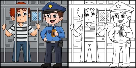 El policía y el prisionero Ilustración para colorear Vector Premium