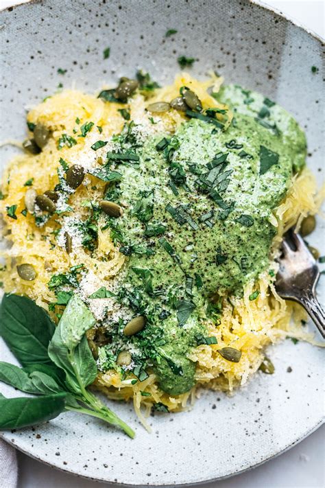 Pumpkin Seed Pesto Spaghetti Squash Bowls — Dolly And Oatmeal Pesto Pasta Bake Kale Pesto Pasta