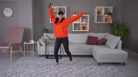 Beautiful Brunette Girl Dancing At Home Latin Teenage Girl Having Fun At Home While Listening