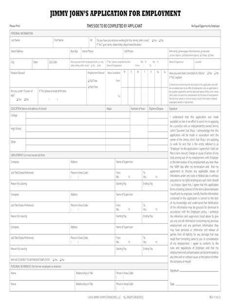 Jimmy John S Application Pdf Fill Online Printable Fillable Blank