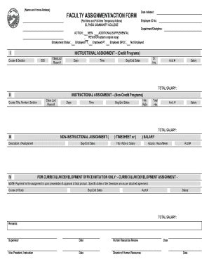 Fillable Online Epcc Faculty Assignment Action Form El Paso Community