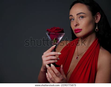Brunette Red Lipstick On Her Lips Stock Photo Shutterstock