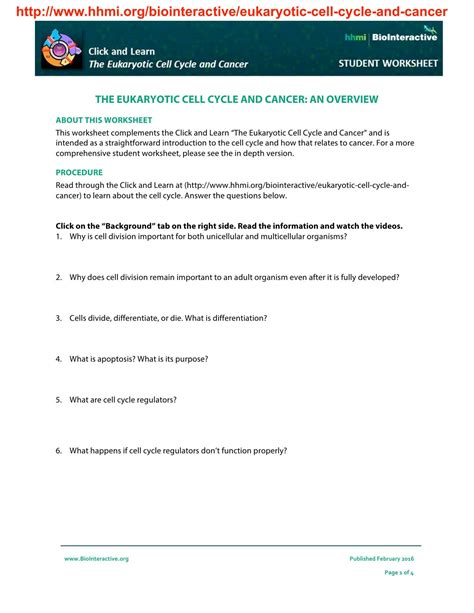 Cancer And Cell Cycle Worksheet