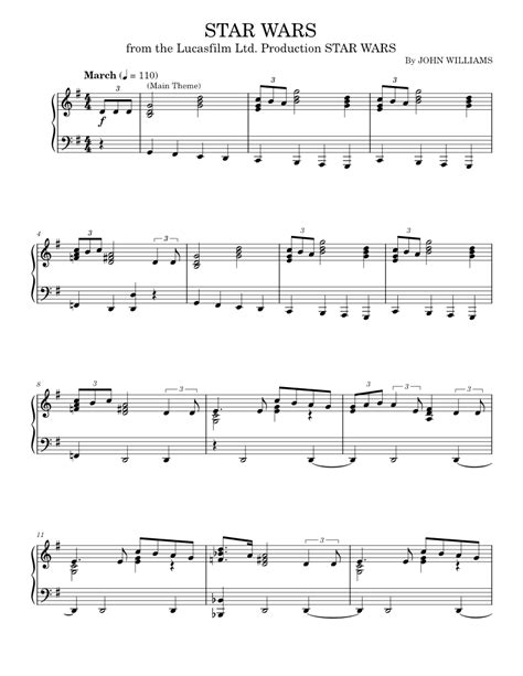 Star Wars Theme Sheet Music For Piano By John Williams Official