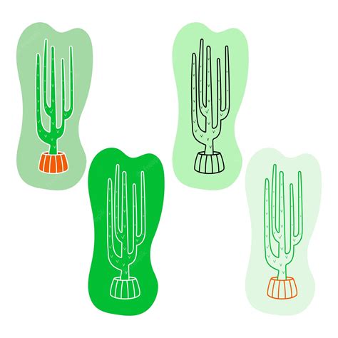 Una Colección De Cactus En Un Icono De Arte De Línea De Estilo Plano