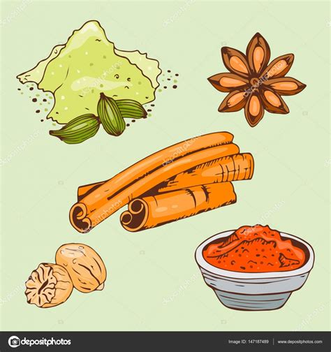 Spices Seasoning Hand Drawn Style Food Herbs Elements And Seeds