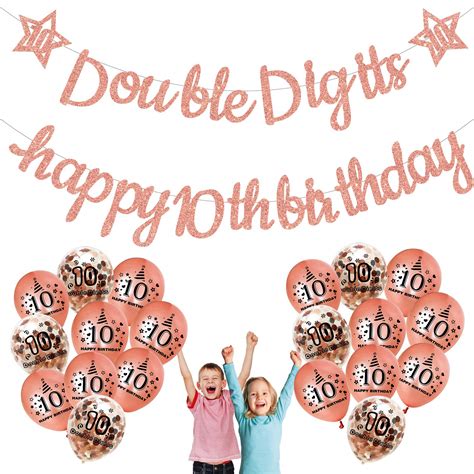 Buy 10th Birthday Decorations Banner Balloons 22pack Rose Gold Glitter Banner For Girls Boys