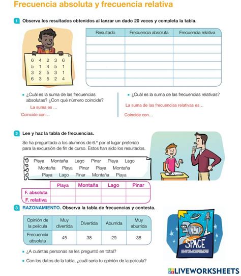 Frecuencia Absoluta Y Frecuencia Relativa Interactive Worksheet Material